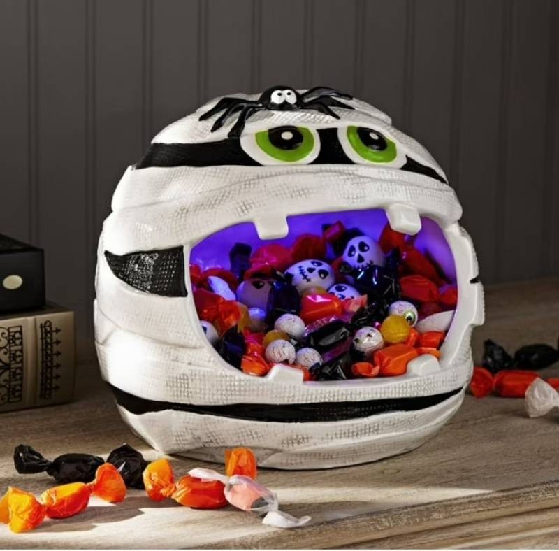 NEW Members Mark Pre-Lit Ceramic Mummy Halloween Candy Bowl