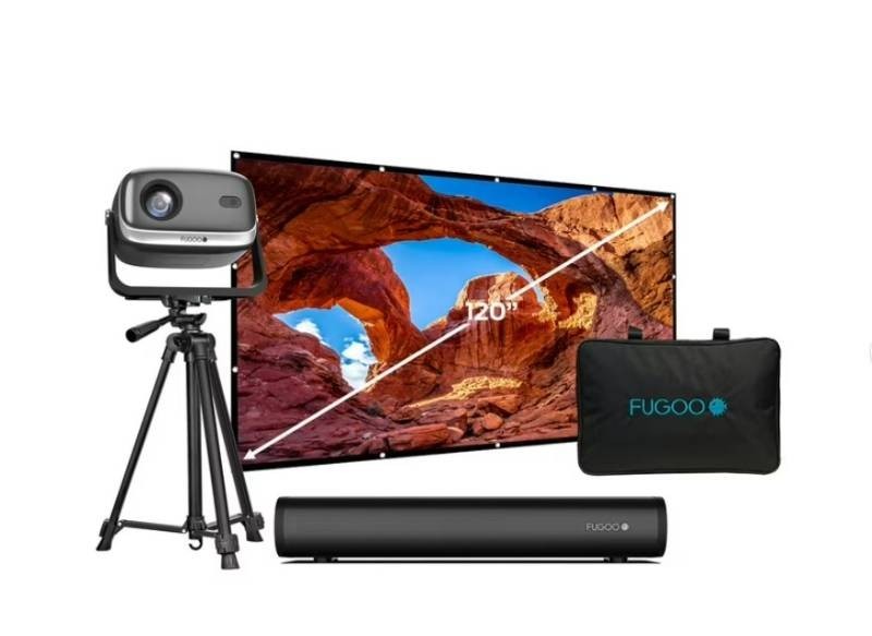 NEW Fugoo Outdoor Projector & Soundbar Bundle with Tripod & 120 Foldable Screen