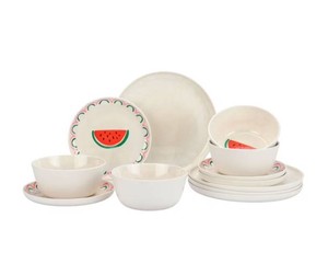 NEW Members Mark 12-Piece Bamboo Melamine Dinnerware Set - Watermelon