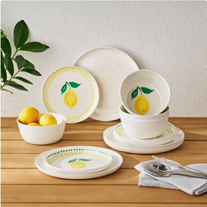 NEW Members Mark 12-Piece Bamboo Melamine Dinnerware Set - Lemons