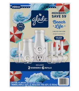 NEW Glade PlugIns Scented Oil Air Freshener, Beach Life, 2 Warmers  6 Refills