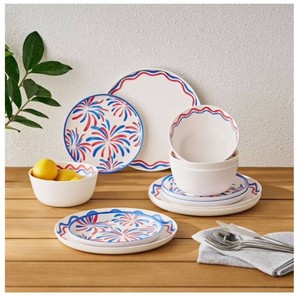 NEW Members Mark 12-Piece Bamboo Melamine Dinnerware Set - FIREWORKS