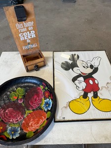 Mickey Mouse Picture Frame, Vintage Plate & Bottle Opener