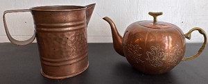 Hammered Copper Pitcher and Etched Copper Teapot