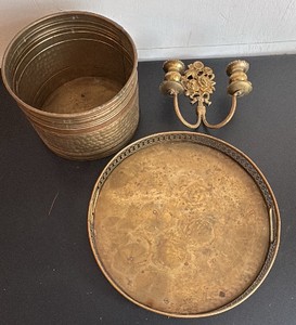 Vintage Brass Planter, Sconce and Tray