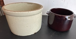 Beige Crock and Brown Beanpot