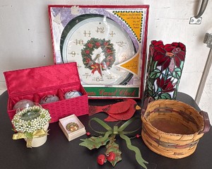 Christmas Clock, Ornaments, Candle Holders, Christmas Pin, Cardinal and Basket
