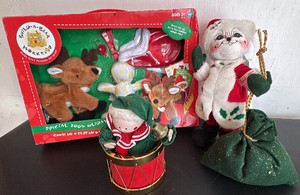 Build-A-Bear Holiday Reindeer, Annalee 2005 Santa Mouse, and a Christmas Music Box