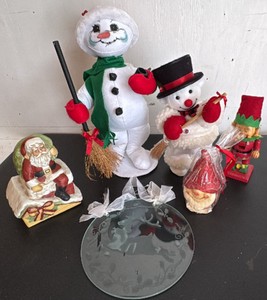 Snowmen, Santa Music Box, Reindeer Ornament , Gnome Candle and a Nutcracker