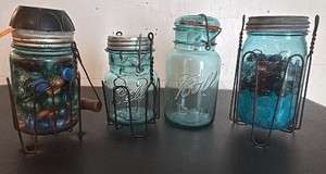 Four Green Ball Jars