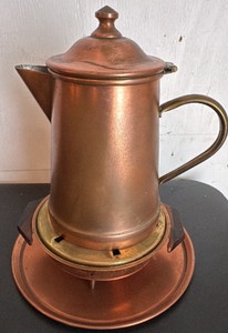 Copper Coffee Pot, Copper Warmer and Tray