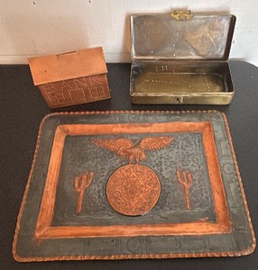 Copper Tray and Bank, Brass Box