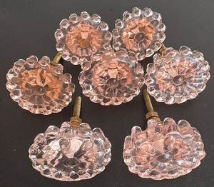 Seven Vintage Pink Glass Knobs