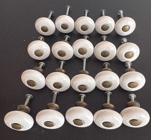 Twenty Vintage Porcelain and Brass Knobs