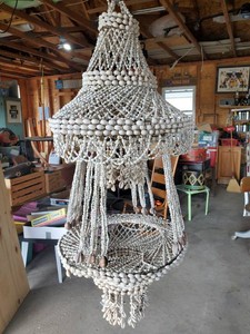 Vintage Cowrie Sea Shell Hanging Planter - Beautiful