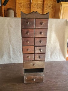 Very Unique Vintage Wall Cabinet with small Cubbie Drawers