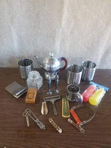 Lot of Misc Kitchen Items  Cool Tea Pot with Wooden Handle, and more