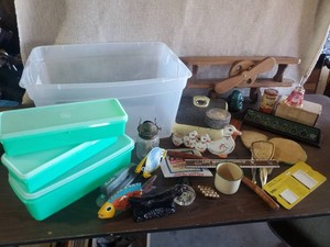 Misc Lot of Various Items vintage Scale,  Wooden Airplane Shelf, Vintage handheld mirrors and much more