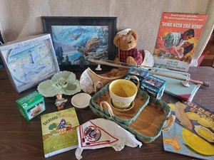 Vintage Misc Lot Goebel Hummel, McCoy planter, Halographic eagle picture, Ideal Floral Dish and More