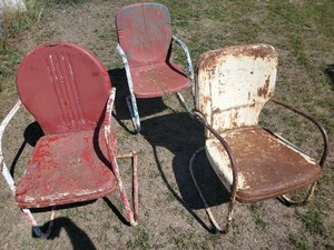 3 Mid Century Metal Lawn Chairs