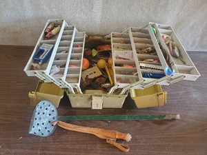 Tackle Box with Vintage Fishing Lures - Some really cool ones And other fishing items