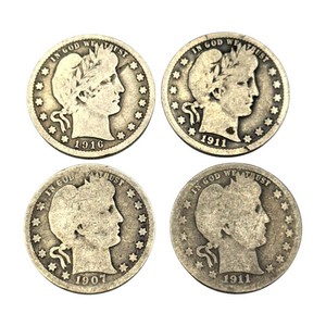 (4) Barber Silver Quarters  1907, 1911 (2) & 1916