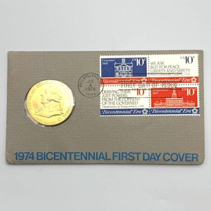 1974 American Revolution Bicentennial First Day Cover  John Adams Medal & First Day Stamps