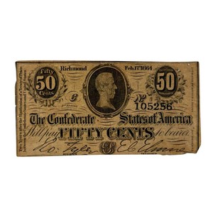 1864 Confederate State of Virginia 50-Cent Civil War Treasury Note Retail $125