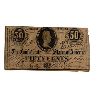 1864 Confederate State of Virginia 50-Cent Civil War Treasury Note Retail $125