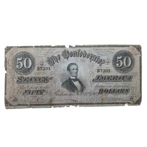 1864 Confederate States $50 Jefferson Davis Note  Civil War Currency Retail $150
