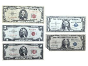 Collection of 5 Vintage U.S. Silver Certificates & United States Notes  $1, $2 & $5 Retail $175