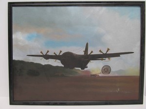Signed Vintage Oil on Canvas Military Airplane Painting