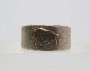 Vintage Sterling Silver Mens Ring wInset Gold Buffalo - Size 9