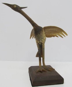 Vintage Genuine Buffalo Horn Bird  Crane Sculpture