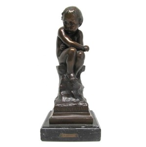 Large Signed Antique Solid Bronze Figural Sculpture by Eugene Marioton