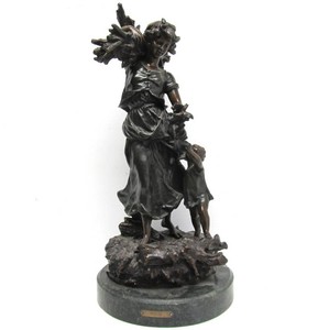 Large Signed Antique Solid Bronze Figural Sculpture by Moreau