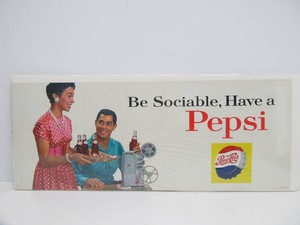 Original Vintage 1940s-50s PEPSI Paper Advertising Sign Poster&nbsp