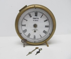 Working Vintage SMITH 8-Day Brass Clock wKey