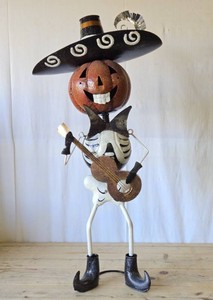 Large 31 Metal Pumpkin Skeleton Mariachi Figure Halloween Decoration