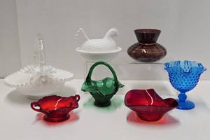 Nice Estate Lot of Vintage Colorful Glass Baskets Vases etc