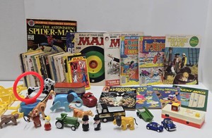 Lot of Assorted Vintage Toys Books Comics etc