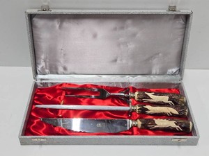 Quality vintage Solingen Germany Stag Handled Carving Set
