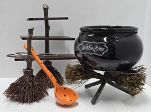 Witchs Brew Cauldron &amp Brooms Halloween Decorations