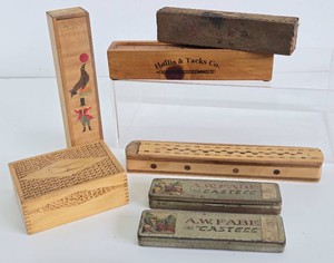 Vintage &amp Antique Pencil Boxes, Tin Cases &amp Folk Art Wood Box