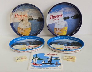 Lot of Vintage HAMMS Metal Beer Trays &amp other Items