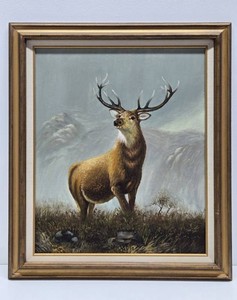 Nicely Painted Vintage Oil on Canvas Painting of a Large Whitetail Buck
