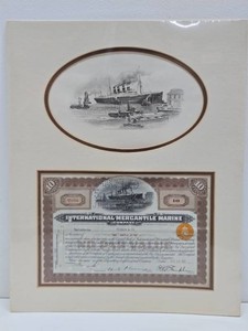 Vintage 1930s Shipping Company Stock Certificate Matted Display