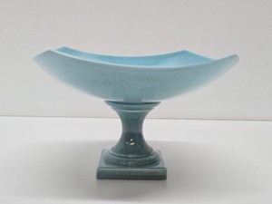 Vintage Mid Century RED WING Blue Art Pottery Pedestal Bowl