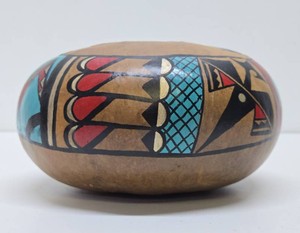 Signed Native American Hand Painted Gourd Vase