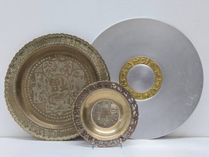 3 Vintage Ornate Brass etc ChargersPlatters